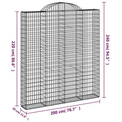 vidaXL Gabionen mit Hochbogen 4 Stk. 200x30x220/240cm Verzinktes Eisen