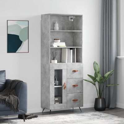 vidaXL Highboard Betongrau 69,5x34x180 cm Holzwerkstoff