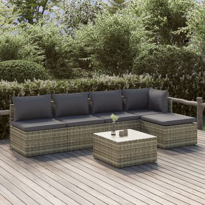 vidaXL 6-tlg. Garten-Lounge-Set mit Kissen Grau Poly Rattan