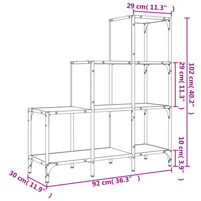 vidaXL Bücherregal Räuchereiche 92x30x102 cm Holzwerkstoff und Metall