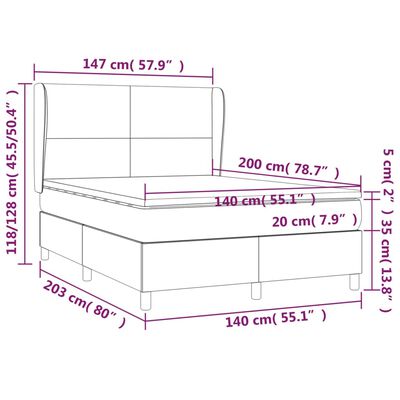 vidaXL Boxspringbett mit Matratze Hellgrau 140x200 cm Samt