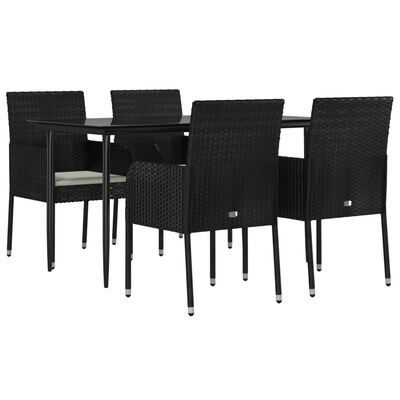 vidaXL 5-tlg. Garten-Essgruppe mit Kissen Schwarz Poly Rattan