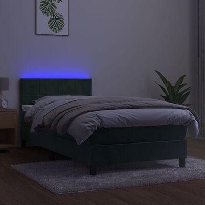 vidaXL Boxspringbett mit Matratze & LED Dunkelgrün 100x200 cm Samt