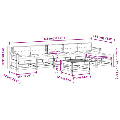 vidaXL 7-tlg. Garten-Lounge-Set mit Kissen Grau Massivholz