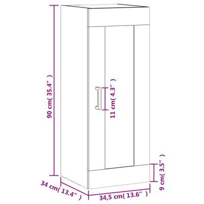 vidaXL Wandschrank Betongrau 34,5x34x90 cm Holzwerkstoff