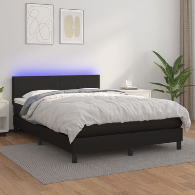 vidaXL Boxspringbett mit Matratze & LED Schwarz 140x200 cm Kunstleder