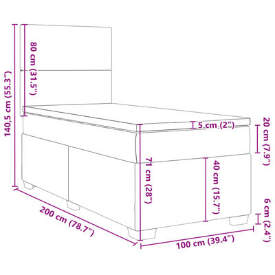 vidaXL Boxspringbett mit Matratze Hellgrau 100x200 cm Samt