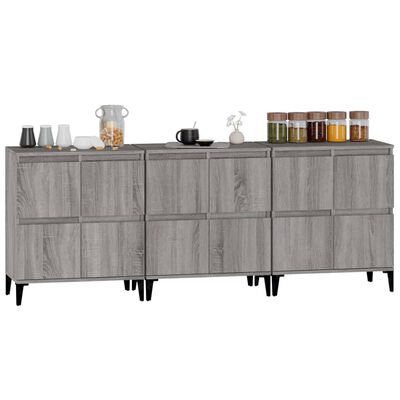 vidaXL Sideboards 3 Stk. Grau Sonoma 60x35x70 cm Holzwerkstoff