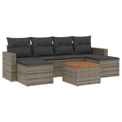 vidaXL 7-tlg. Garten-Sofagarnitur mit Kissen Grau Poly Rattan