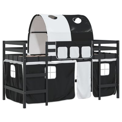 vidaXL Kinderhochbett mit Tunnel Weiß & Schwarz 90x200 cm Kiefernholz