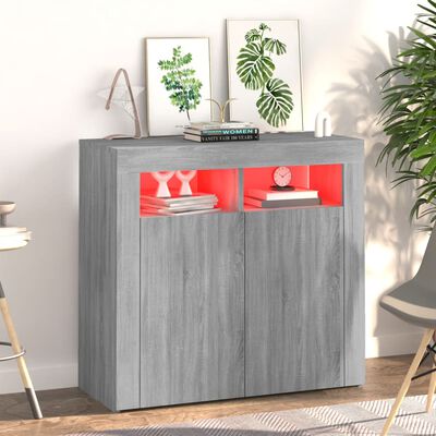 vidaXL Sideboard mit LED-Beleuchtung Grau Sonoma 80x35x75 cm