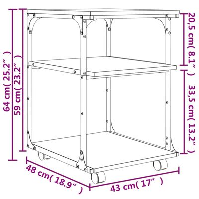 vidaXL Druckerständer 3 Ablagen Sonoma-Eiche 43x48x64 cm Holzwerkstoff