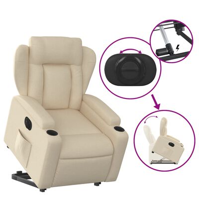 vidaXL Relaxsessel mit Aufstehhilfe Elektrisch Creme Stoff