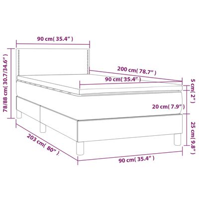 vidaXL Boxspringbett mit Matratze Schwarz 90x200 cm Stoff