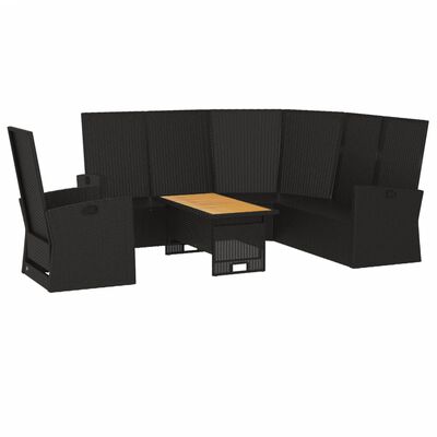 vidaXL 3-tlg. Garten-Lounge-Set mit Kissen Schwarz Poly Rattan