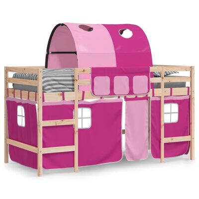 vidaXL Kinderhochbett mit Tunnel Rosa 90x190 cm Massivholz Kiefer