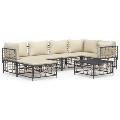 vidaXL 7-tlg. Garten-Lounge-Set mit Kissen Anthrazit Poly Rattan