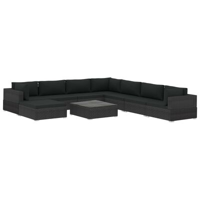 vidaXL 9-tlg. Garten-Lounge-Set mit Auflagen Poly Rattan Schwarz