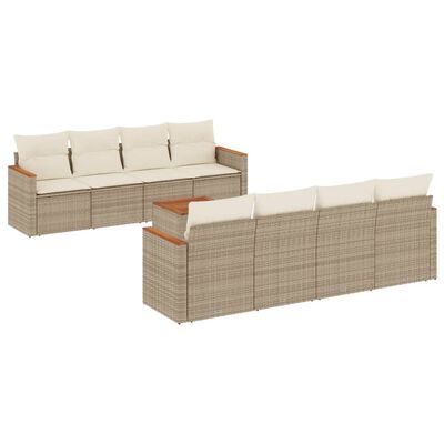 vidaXL 9-tlg. Garten-Sofagarnitur mit Kissen Beige Poly Rattan