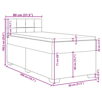 vidaXL Boxspringbett mit Matratze Dunkelgrau 80x200 cm Samt