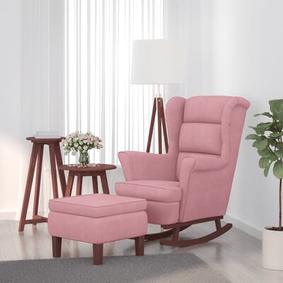 vidaXL Schaukelsessel und Hocker mit Holzbeinen Rosa Samt