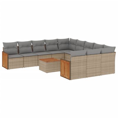 vidaXL 12-tlg. Garten-Sofagarnitur mit Kissen Beige Poly Rattan