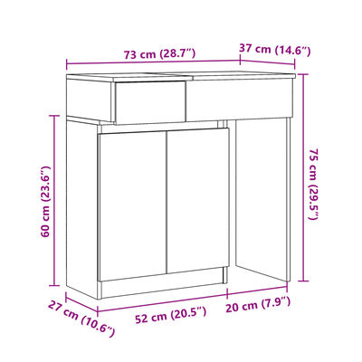 vidaXL Schminktisch mit LED-Beleuchtung Braun Eiche 115x37x110,5 cm