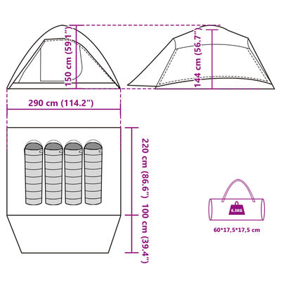 vidaXL Kuppel-Campingzelt 4 Personen Grün Wasserdicht