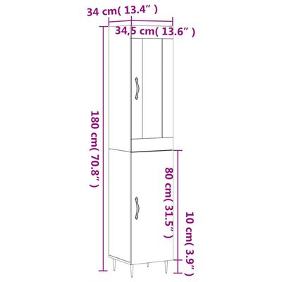 vidaXL Highboard Betongrau 34,5x34x180 cm Holzwerkstoff