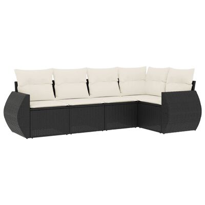 vidaXL 5-tlg. Garten-Sofagarnitur mit Kissen Schwarz Poly Rattan