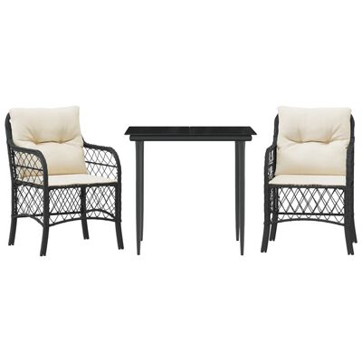 vidaXL 3-tlg. Bistro-Set mit Kissen Schwarz Poly Rattan