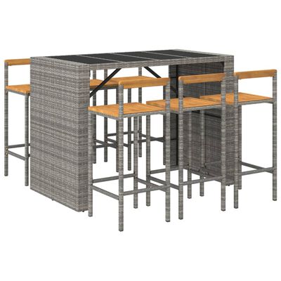 vidaXL 7-tlg. Gartenbar-Set Grau Poly Rattan & Massivholz Akazie