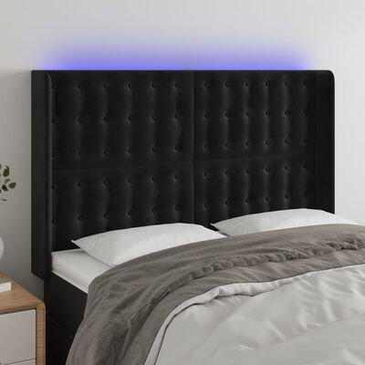 vidaXL LED Kopfteil Schwarz 147x16x118/128 cm Samt