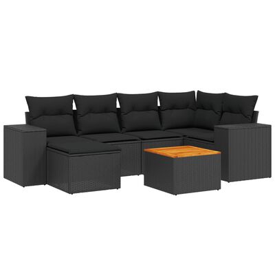 vidaXL 7-tlg. Garten-Sofagarnitur mit Kissen Schwarz Poly Rattan