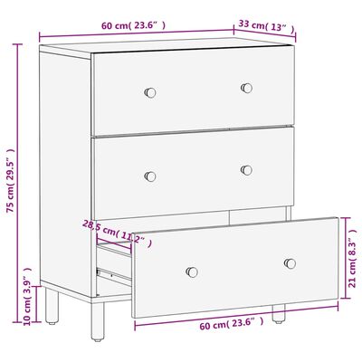 vidaXL Beistellschrank Schwarz 60x33x75 cm Massivholz Mango