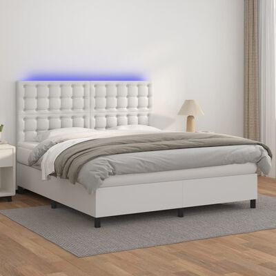 vidaXL Boxspringbett mit Matratze & LED Weiß 180x200 cm Kunstleder