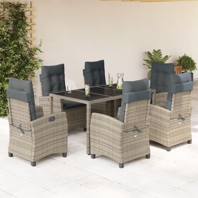 vidaXL 7-tlg. Garten-Essgruppe mit Kissen Grau Poly Rattan