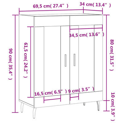 vidaXL Sideboard Sonoma-Eiche 69,5x34x90 cm Holzwerkstoff