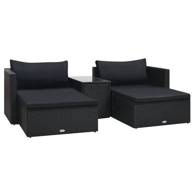 vidaXL 5-tlg. Garten-Lounge-Set mit Auflagen Poly Rattan Schwarz