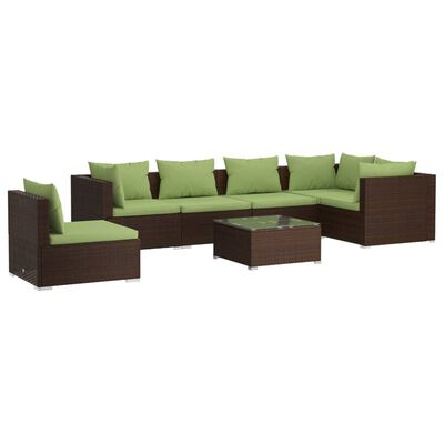 vidaXL 7-tlg. Garten-Lounge-Set mit Kissen Poly Rattan Braun