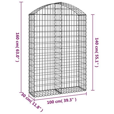 vidaXL Gabione mit Hochbogen 100x30x140/160 cm Verzinktes Eisen