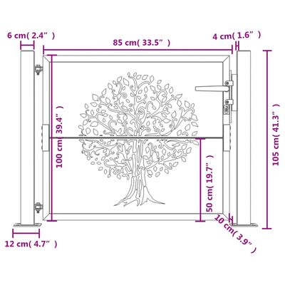 vidaXL Gartentor Anthrazit 105x105 cm Stahl Baum-Design