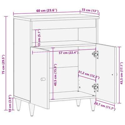 vidaXL Beistellschrank 60x33x75 cm Massivholz Mango