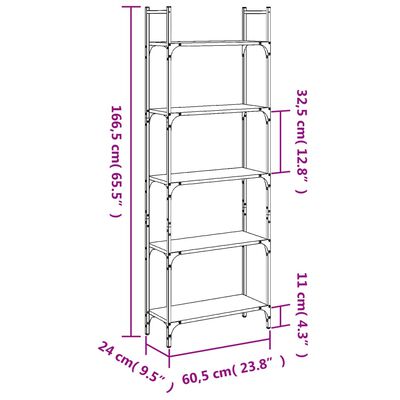 vidaXL Bücherregal 5 Böden Schwarz 60,5x24x166,5 cm Holzwerkstoff