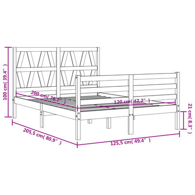 vidaXL Massivholzbett mit Kopfteil Schwarz 120x200 cm