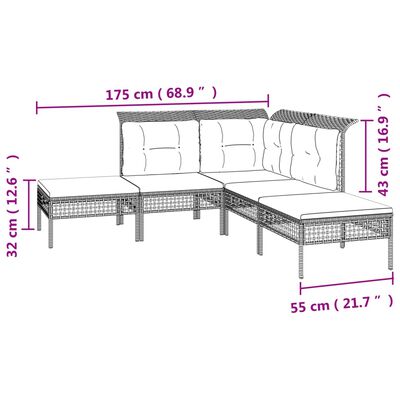 vidaXL 7-tlg. Garten-Lounge-Set mit Kissen Grau Poly Rattan