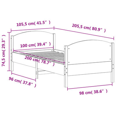 vidaXL Massivholzbett ohne Matratze 100x200 cm Kiefernholz