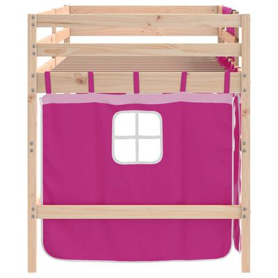 vidaXL Kinderhochbett mit Vorhängen Rosa 90x200 cm Massivholz Kiefer