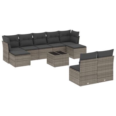 vidaXL 10-tlg. Garten-Sofagarnitur mit Kissen Grau Poly Rattan