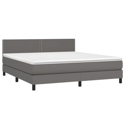 vidaXL Boxspringbett mit Matratze Grau 160x200 cm Kunstleder